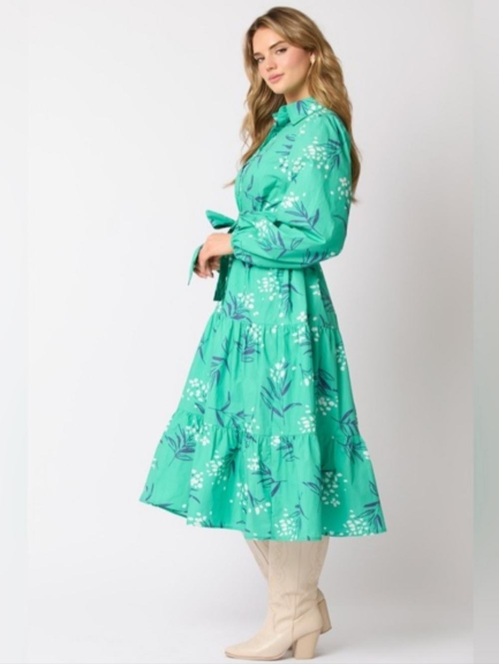 F40 new fantastic fawn cotton floral dress small medium large midi belted